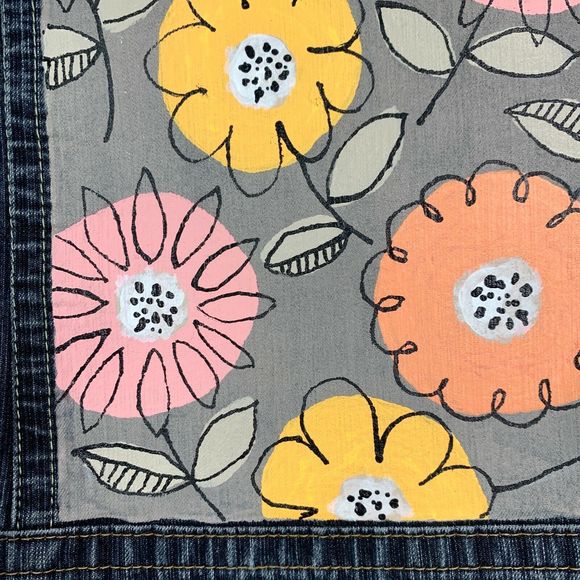 Floral Denim Jacket Hand Painted Jean Artisan Chic Country Girl Wearable Art - Picture 10 of 12